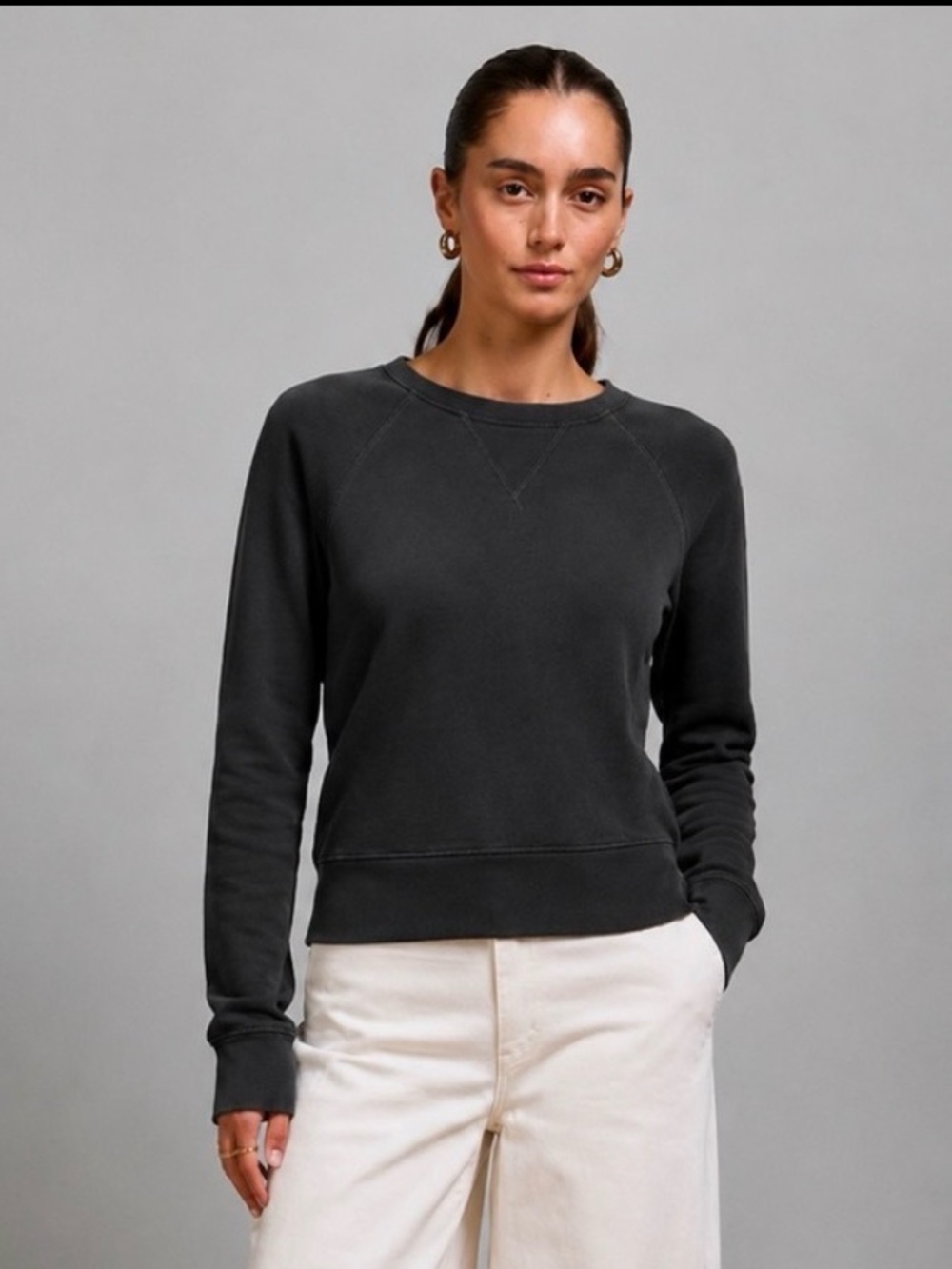 American Eagle 77 Premium French Terry Dark Gray Crewneck Sweater Distressed